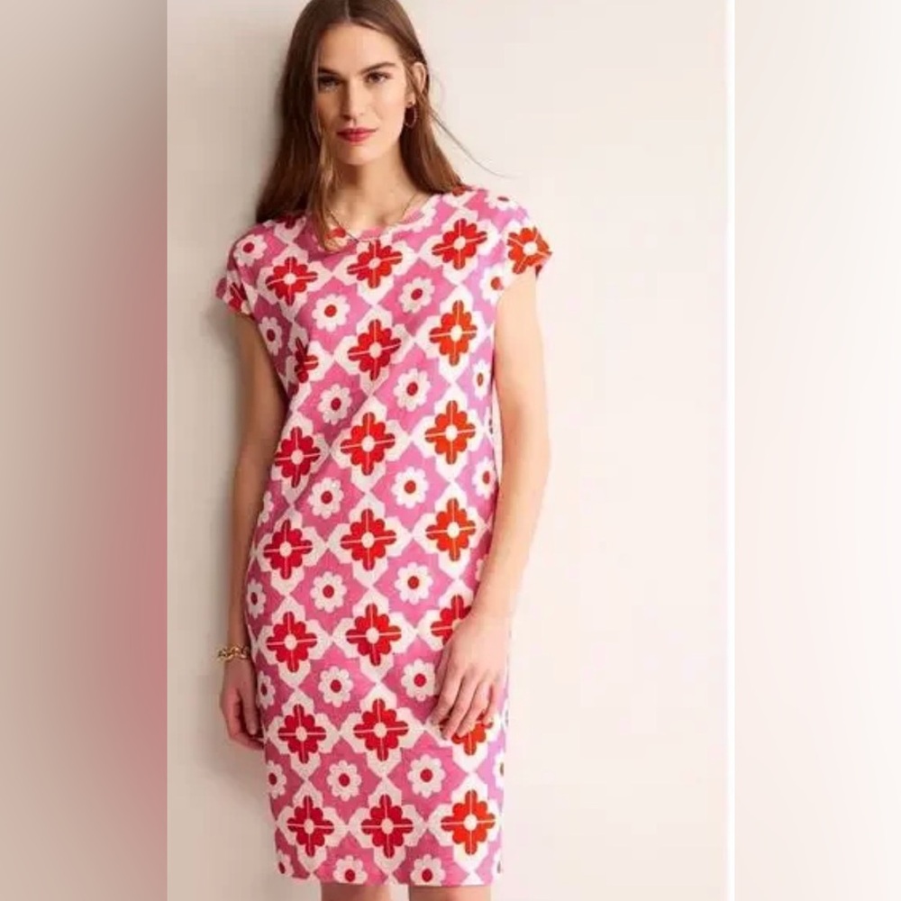 Boden Pink Red Floral Leah Jersey T-Shirt Dress in‎ US size 2